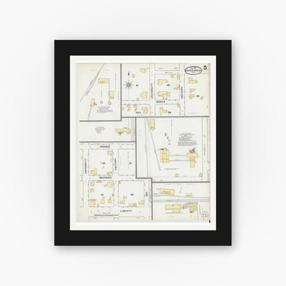 Old map wall art mockup — black gallery frame with white mat — Sanborn Fire Insurance Map from Gainesville, Alachua County, Florida (1892), Sheet #0005