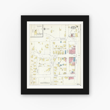Old map wall art mockup — black gallery frame with white mat — Sanborn Fire Insurance Map from Waterloo, De Kalb County, Indiana (1914), Sheet #0003