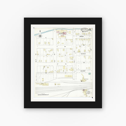 Old map wall art mockup — black gallery frame with white mat — Sanborn Fire Insurance Map from Red Oak, Montgomery County, Iowa (1891), Sheet #0005