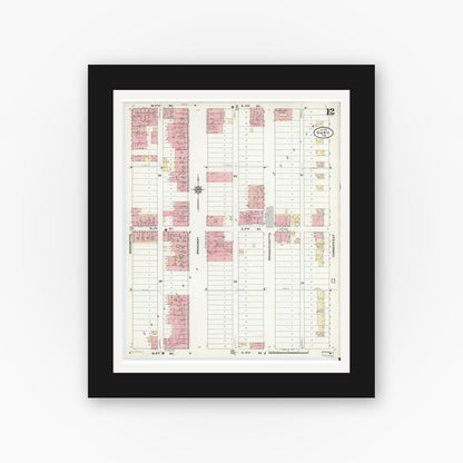 Old map wall art mockup — black gallery frame with white mat — Sanborn Fire Insurance Map from Gary, Lake County, Indiana (1911), Sheet #0012