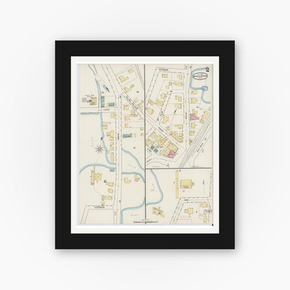 Old map wall art mockup — black gallery frame with white mat — Sanborn Fire Insurance Map from Winchester, Middlesex County, Massachusetts (1894), Sheet #0002