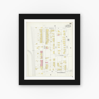 Old map wall art mockup — black gallery frame with white mat — Sanborn Fire Insurance Map from Rensselaer, Rensselaer County, New York (1909), Sheet #0018