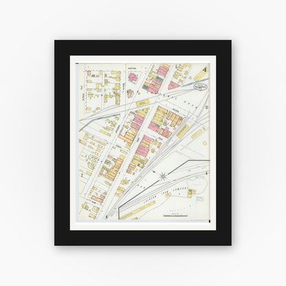 Old map wall art mockup — black gallery frame with white mat — Sanborn Fire Insurance Map from Negaunee, Marquette County, Michigan (1902), Sheet #0004