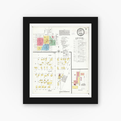 Old map wall art mockup — black gallery frame with white mat — Sanborn Fire Insurance Map from Cherokee, Cherokee County, Iowa (1899), Sheet #0001