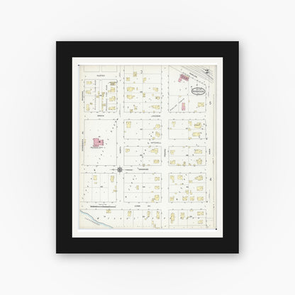 Old map wall art mockup — black gallery frame with white mat — Sanborn Fire Insurance Map from Roodhouse, Greene County, Illinois (1914), Sheet #0002