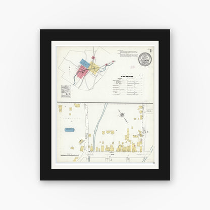 Old map wall art mockup — black gallery frame with white mat — Sanborn Fire Insurance Map from Dushore, Sullivan County, Pennsylvania (1911) - Complete Map Set
