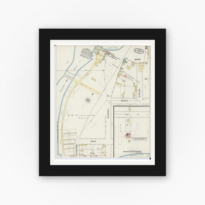 Old map wall art mockup — black gallery frame with white mat — Sanborn Fire Insurance Map from Alpena, Alpena County, Michigan (1890), Sheet #0002