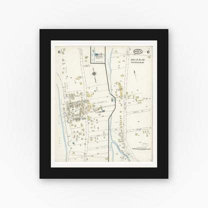 Old map wall art mockup — black gallery frame with white mat — Sanborn Fire Insurance Map from Angola, Erie County, New York (1924), Sheet #0006
