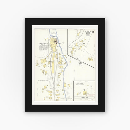 Old map wall art mockup — black gallery frame with white mat — Sanborn Fire Insurance Map from Arcata, Humboldt County, California (1908), Sheet #0011