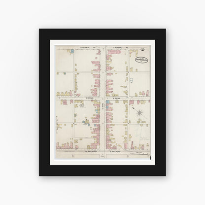 Old map wall art mockup — black gallery frame with white mat — Sanborn Fire Insurance Map from Shippensburg, Cumberland And Franklin Counties, Pennsylvania (1887), Sheet #0002