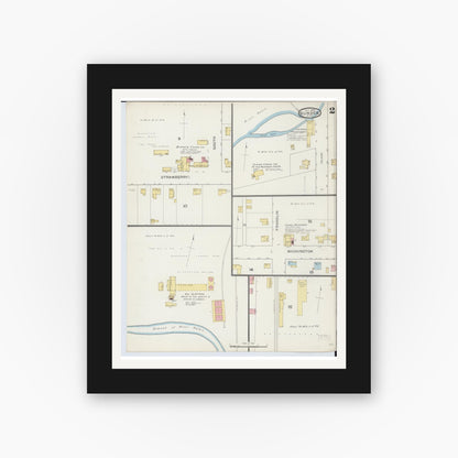 Old map wall art mockup — black gallery frame with white mat — Sanborn Fire Insurance Map from Dundee, Monroe County, Michigan (1893), Sheet #0002