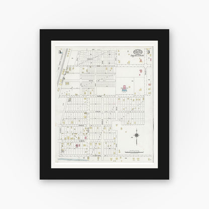 Old map wall art mockup — black gallery frame with white mat — Sanborn Fire Insurance Map from Pompano, Broward County, Florida (1924), Sheet #0003