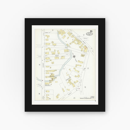 Old map wall art mockup — black gallery frame with white mat — Sanborn Fire Insurance Map from Leominster, Worcester County, Massachusetts (1912), Sheet #0016