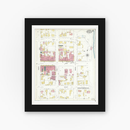 Old map wall art mockup — black gallery frame with white mat — Sanborn Fire Insurance Map from Rockport, Spencer County, Indiana (1909), Sheet #0004