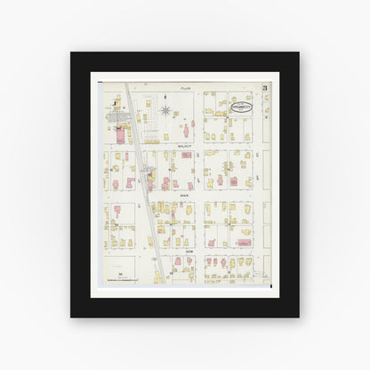 Old map wall art mockup — black gallery frame with white mat — Sanborn Fire Insurance Map from Tipp City, Miami County, Ohio (1892), Sheet #0003