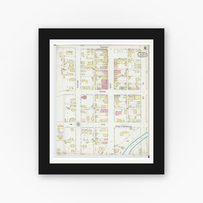 Old map wall art mockup — black gallery frame with white mat — Sanborn Fire Insurance Map from Logan, Hocking County, Ohio (1893), Sheet #0002
