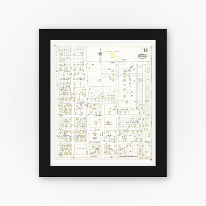 Old map wall art mockup — black gallery frame with white mat — Sanborn Fire Insurance Map from Red Oak, Montgomery County, Iowa (1914), Sheet #0015