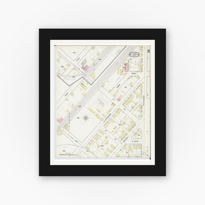 Old map wall art mockup — black gallery frame with white mat — Sanborn Fire Insurance Map from Alliance, Stark County, Ohio (1892), Sheet #0002