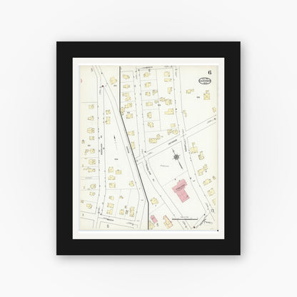 Old map wall art mockup — black gallery frame with white mat — Sanborn Fire Insurance Map from Gardner, Worcester County, Massachusetts (1914), Sheet #0006