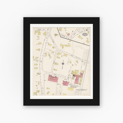 Old map wall art mockup — black gallery frame with white mat — Sanborn Fire Insurance Map from Oxford, Worcester County, Massachusetts (1922), Sheet #0004