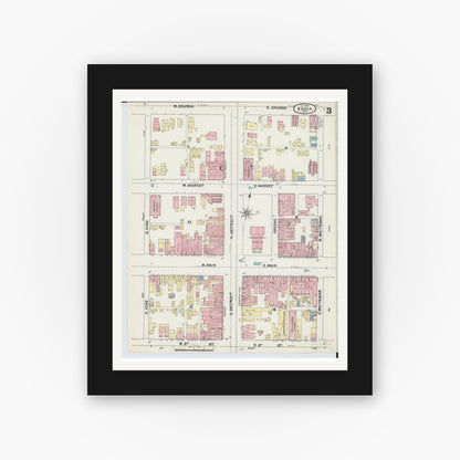 Old map wall art mockup — black gallery frame with white mat — Sanborn Fire Insurance Map from Xenia, Greene County, Ohio (1890), Sheet #0003