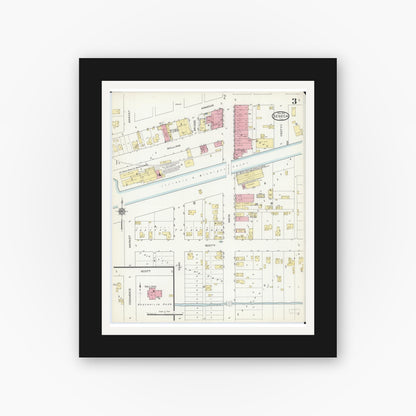 Old map wall art mockup — black gallery frame with white mat — Sanborn Fire Insurance Map from Seneca, La Salle County, Illinois (1913), Sheet #0003