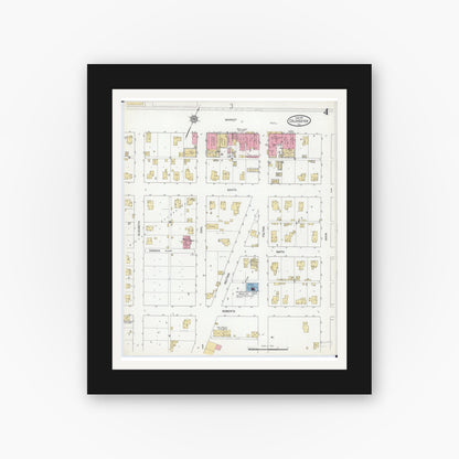 Old map wall art mockup — black gallery frame with white mat — Sanborn Fire Insurance Map from Colchester, Mcdonough County, Illinois (1912), Sheet #0004