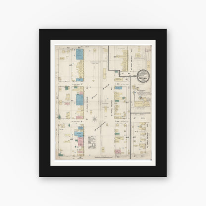 Old map wall art mockup — black gallery frame with white mat — Sanborn Fire Insurance Map from Luling, Caldwell County, Texas (1885), Sheet #0001