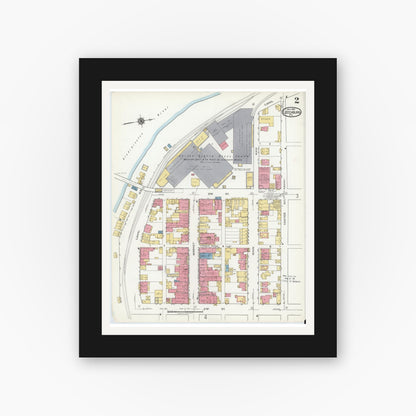 Old map wall art mockup — black gallery frame with white mat — Sanborn Fire Insurance Map from Leechburg, Armstrong County, Pennsylvania (1919), Sheet #0002