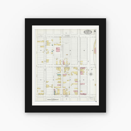 Old map wall art mockup — black gallery frame with white mat — Sanborn Fire Insurance Map from New Kensington, Westmoreland County, Pennsylvania (1895), Sheet #0006