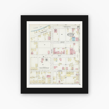 Old map wall art mockup — black gallery frame with white mat — Sanborn Fire Insurance Map from Johnstown, Cambria County, Pennsylvania (1891), Sheet #0010