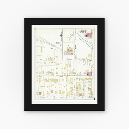 Old map wall art mockup — black gallery frame with white mat — Sanborn Fire Insurance Map from Marysville, Union County, Ohio (1916), Sheet #0003