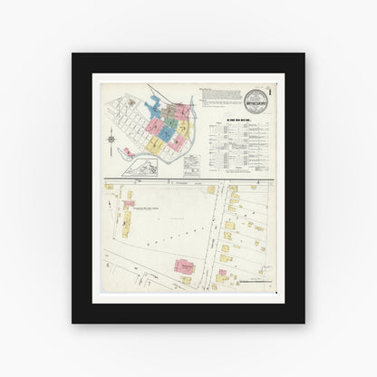 Old map wall art mockup — black gallery frame with white mat — Sanborn Fire Insurance Map from Waynesboro, Independent Cities, Virginia (1913), Sheet #0001