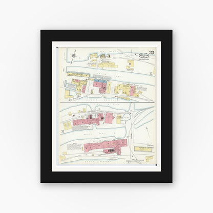 Old map wall art mockup — black gallery frame with white mat — Sanborn Fire Insurance Map from Appleton, Outagamie County, Wisconsin (1911), Sheet #0033