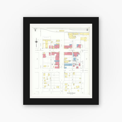 Old map wall art mockup — black gallery frame with white mat — Sanborn Fire Insurance Map from Irving, Dallas County, Texas (1942), Sheet #0002