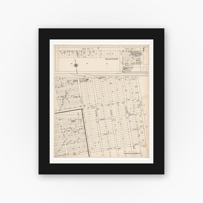 Old map wall art mockup — black gallery frame with white mat — Sanborn Fire Insurance Map from Robstown, Nueces County, Texas (1922), Sheet #0007