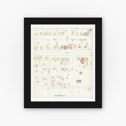 Old map wall art mockup — black gallery frame with white mat — Sanborn Fire Insurance Map from High Point, Guilford County, North Carolina (1906), Sheet #0003