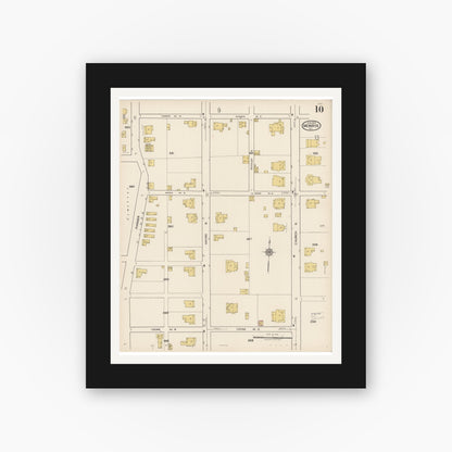 Old map wall art mockup — black gallery frame with white mat — Sanborn Fire Insurance Map from Monroe, Union County, North Carolina (1922), Sheet #0010