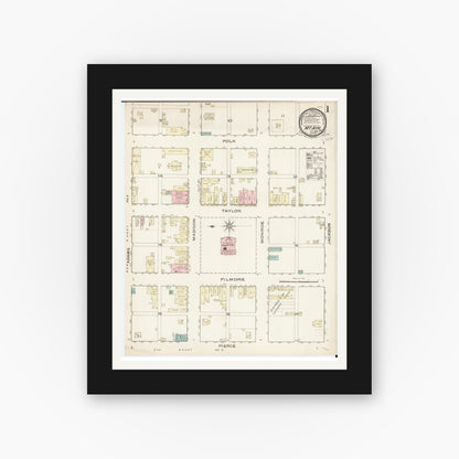 Old map wall art mockup — black gallery frame with white mat — Sanborn Fire Insurance Map from Mount Ayr, Ringgold County, Iowa (1886) â€” Complete Set