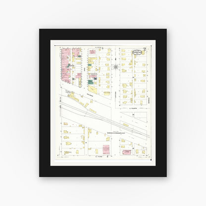 Old map wall art mockup — black gallery frame with white mat — Sanborn Fire Insurance Map from Storm Lake, Buena Vista County, Iowa (1909), Sheet #0002