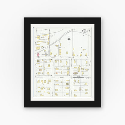 Old map wall art mockup — black gallery frame with white mat — Sanborn Fire Insurance Map from Waupaca, Waupaca County, Wisconsin (1924), Sheet #0004