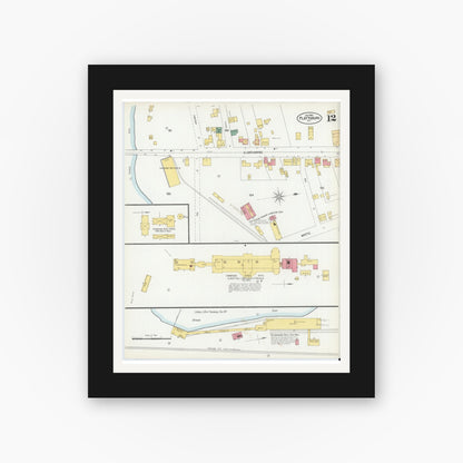 Old map wall art mockup — black gallery frame with white mat — Sanborn Fire Insurance Map from Plattsburg, Clinton County, New York (1902), Sheet #0012