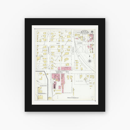 Old map wall art mockup — black gallery frame with white mat — Sanborn Fire Insurance Map from Murphysboro, Jackson County, Illinois (1909), Sheet #0013