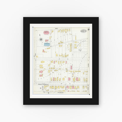 Old map wall art mockup — black gallery frame with white mat — Sanborn Fire Insurance Map from Middletown, Butler County, Ohio (1901), Sheet #0009