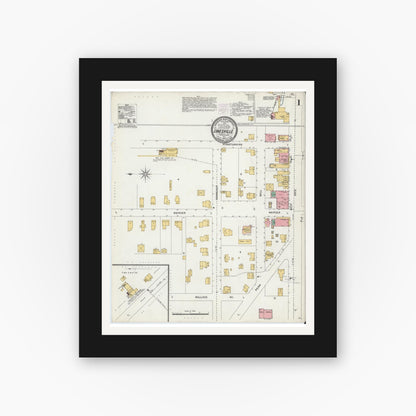 Old map wall art mockup — black gallery frame with white mat — Sanborn Fire Insurance Map from Linesville, Crawford County, Pennsylvania (1904) - Complete Map Set