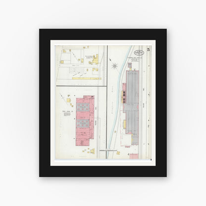 Old map wall art mockup — black gallery frame with white mat — Sanborn Fire Insurance Map from Ford City, Armstrong County, Pennsylvania (1899), Sheet #0005