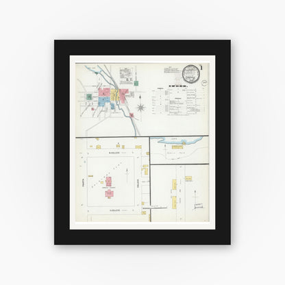 Old map wall art mockup — black gallery frame with white mat — Sanborn Fire Insurance Map from Evansville, Rock County, Wisconsin (1899), Sheet #0001