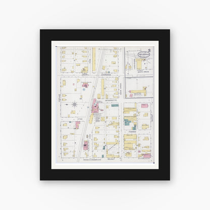 Old map wall art mockup — black gallery frame with white mat — Sanborn Fire Insurance Map from Taylorville, Christian County, Illinois (1893), Sheet #0003