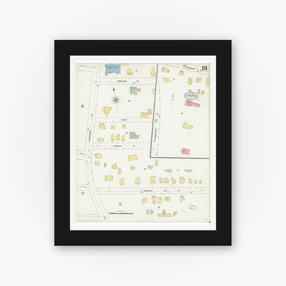 Old map wall art mockup — black gallery frame with white mat — Sanborn Fire Insurance Map from Ossining, Westchester County, New York (1903), Sheet #0013
