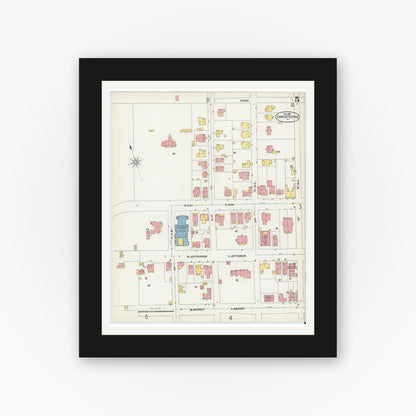 Old map wall art mockup — black gallery frame with white mat — Sanborn Fire Insurance Map from Charlottesville, Independent Cities, Virginia (1902), Sheet #0005